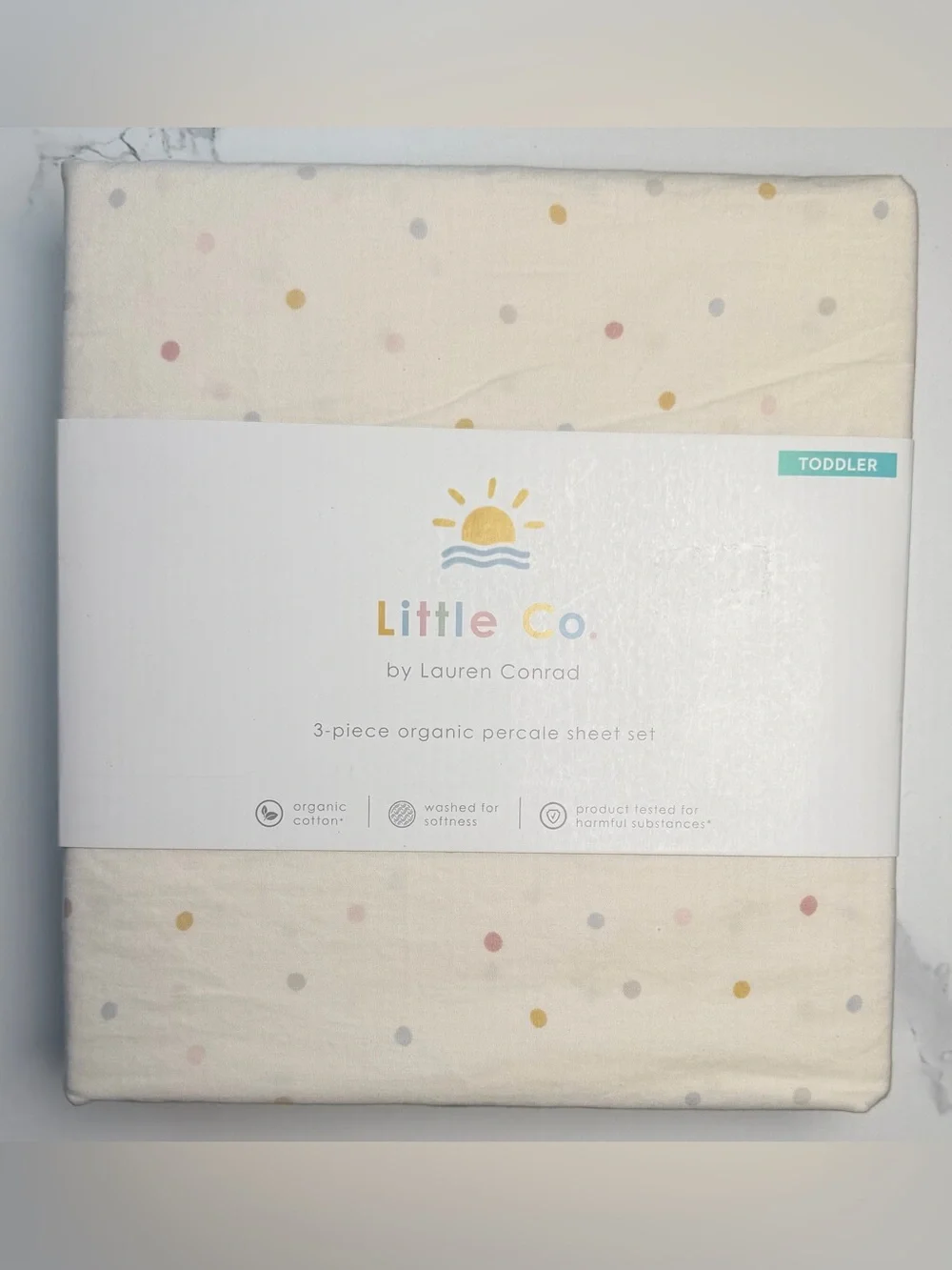 Little Co. by Lauren Conrad Cream Toddler Sheet Set with Multi-Colored Dots